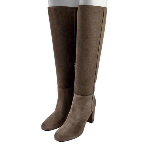New Via Spiga Women US 4.5 Knee-High Booties Brown Suede Boots Block Heel Shoes  - Picture 1 of 11
